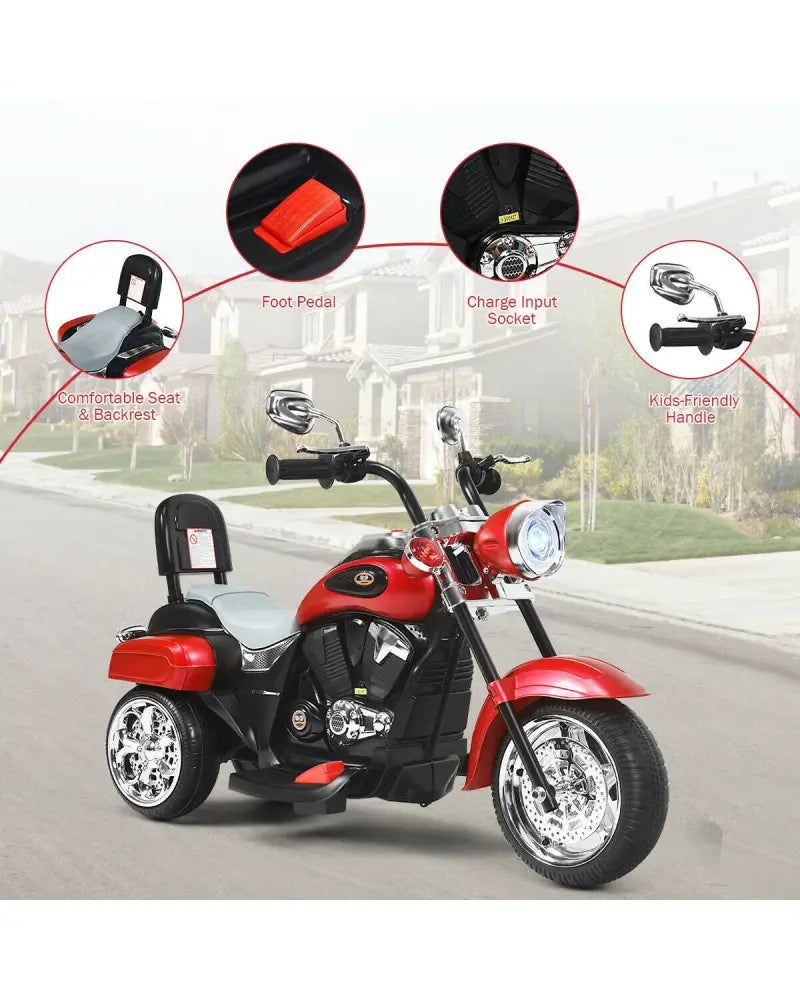 6V 3 Wheel Kids Motorcycle-Red - Red - Powered Ride On Toys