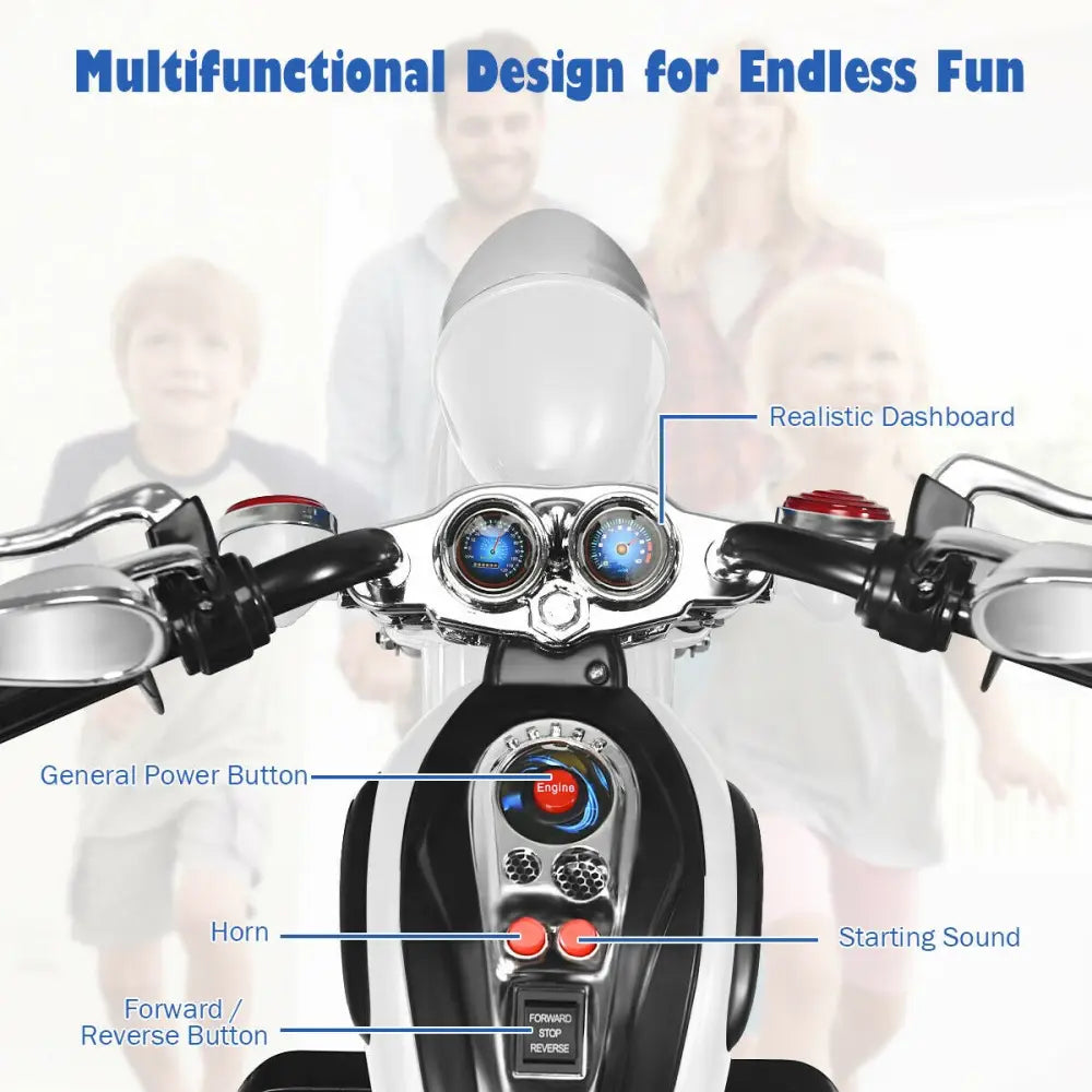 6V 3 Wheel Kids Motorcycle-White - White - Powered Ride On Toys