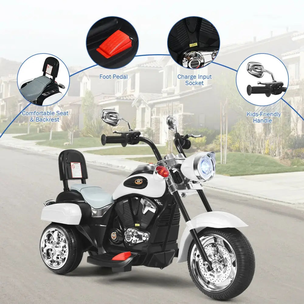 6V 3 Wheel Kids Motorcycle-White - White - Powered Ride On Toys