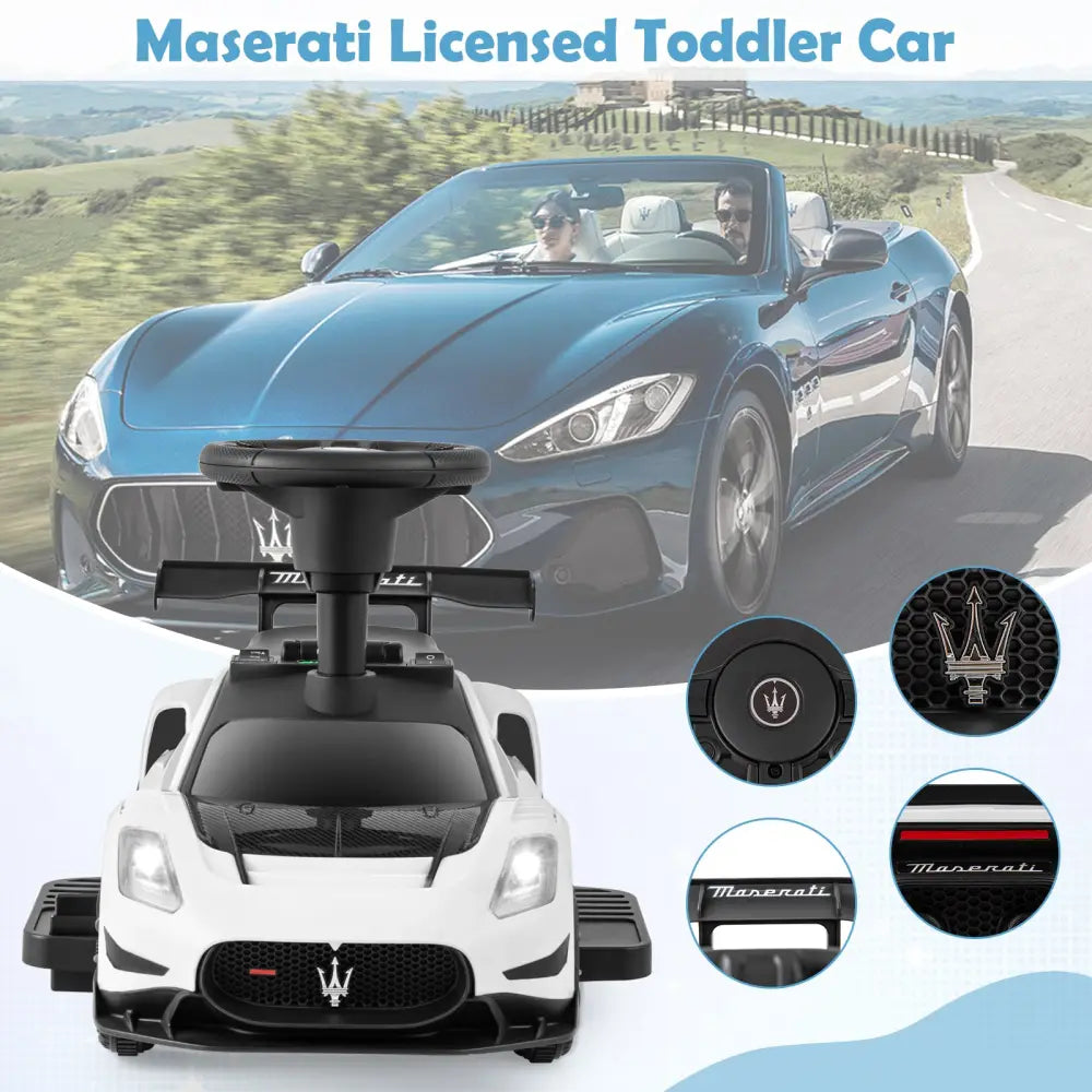 6V Electric Kids Ride on Push Car Maserati Licensed with Foot Pedal and Music-White - White - Powered Ride On Toys
