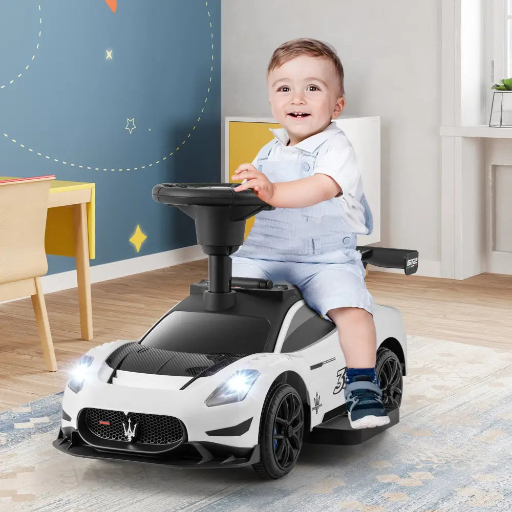 6V Electric Kids Ride on Push Car Maserati Licensed with Foot Pedal and Music-White - White - Powered Ride On Toys