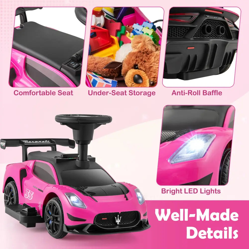 6V Electric Kids Ride on Push Car Maserati Licensed with Foot Pedal and Music-Pink - Pink - Powered Ride On Toys