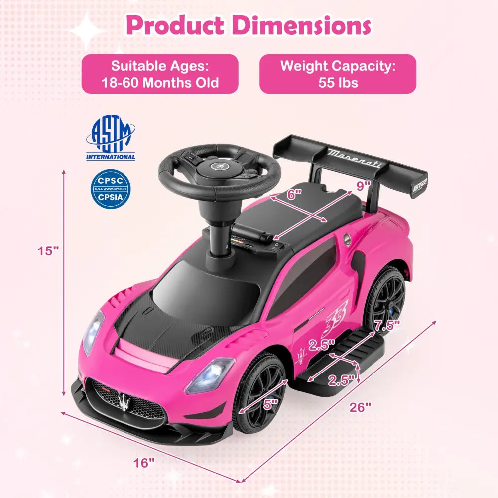 6V Electric Kids Ride on Push Car Maserati Licensed with Foot Pedal and Music-Pink - Pink - Powered Ride On Toys