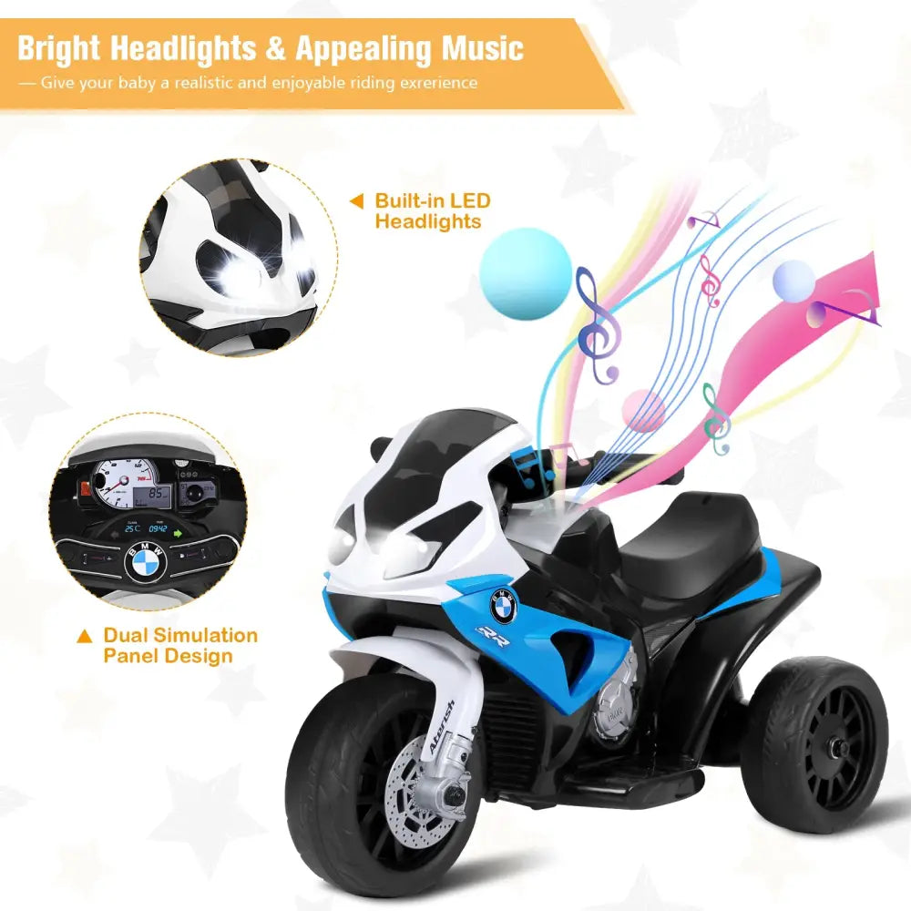 6V Kids 3 Wheels Riding BMW Licensed Electric Motorcycle-Blue - Blue - Powered Ride On Toys