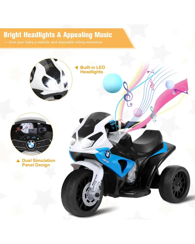 6V Kids 3 Wheels Riding BMW Licensed Electric Motorcycle-Blue - Blue - Powered Ride On Toys