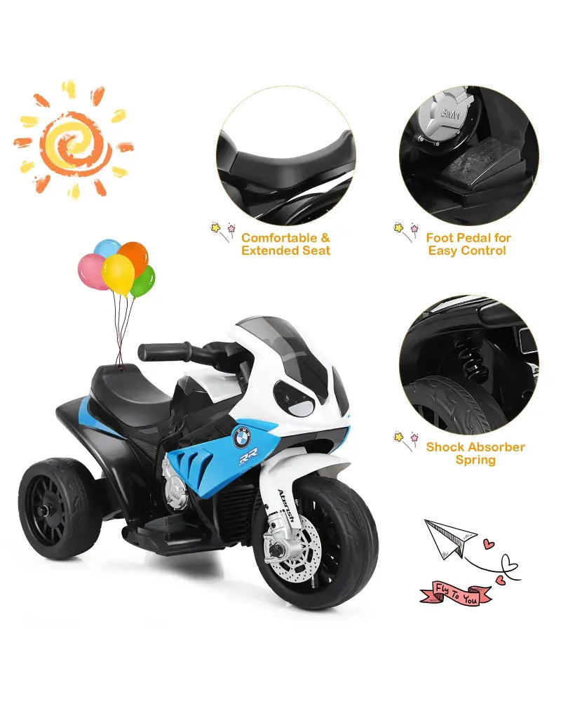 6V Kids 3 Wheels Riding BMW Licensed Electric Motorcycle-Blue - Blue - Powered Ride On Toys