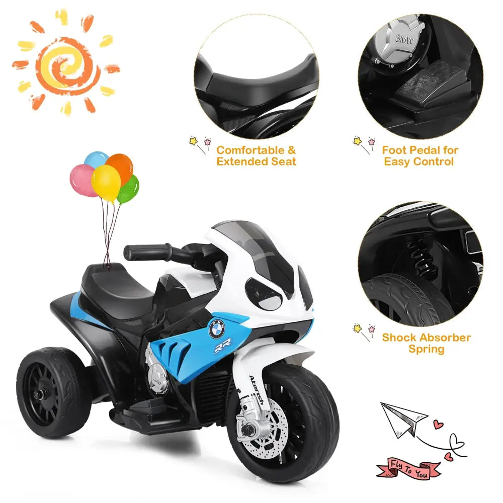 6V Kids 3 Wheels Riding BMW Licensed Electric Motorcycle-Blue - Blue - Powered Ride On Toys