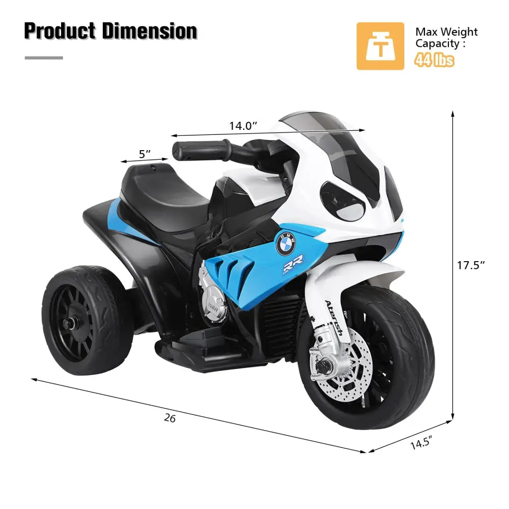 6V Kids 3 Wheels Riding BMW Licensed Electric Motorcycle-Blue - Blue - Powered Ride On Toys