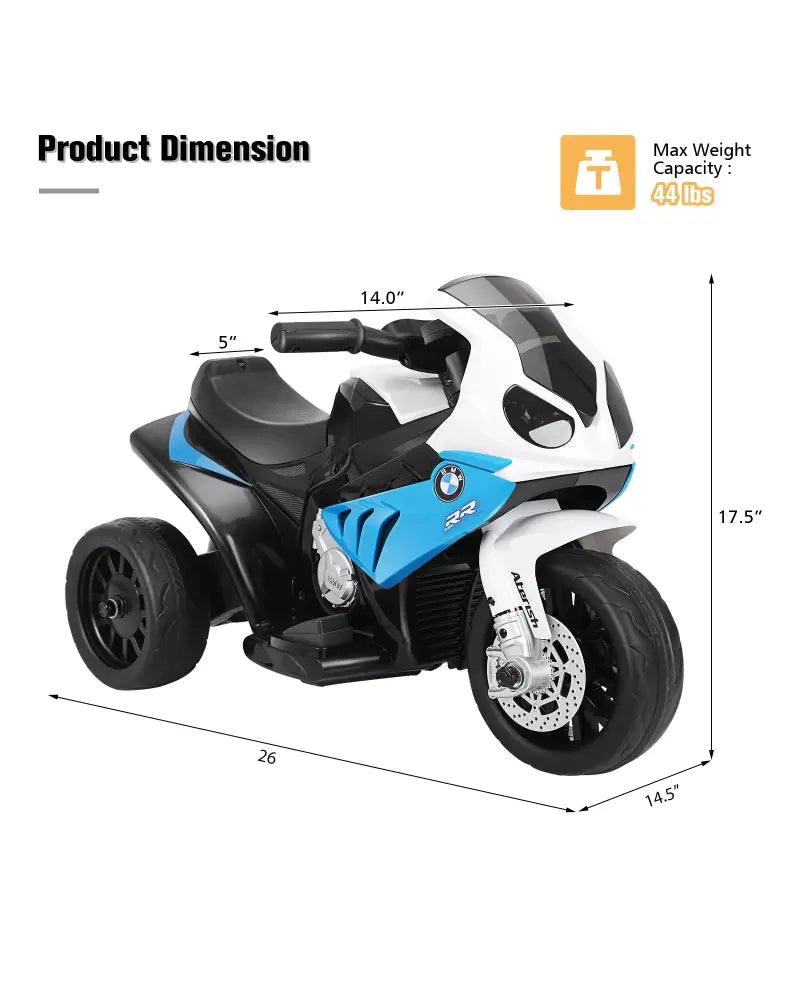 6V Kids 3 Wheels Riding BMW Licensed Electric Motorcycle-Blue - Blue - Powered Ride On Toys