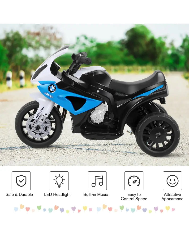 6V Kids 3 Wheels Riding BMW Licensed Electric Motorcycle-Blue - Blue - Powered Ride On Toys