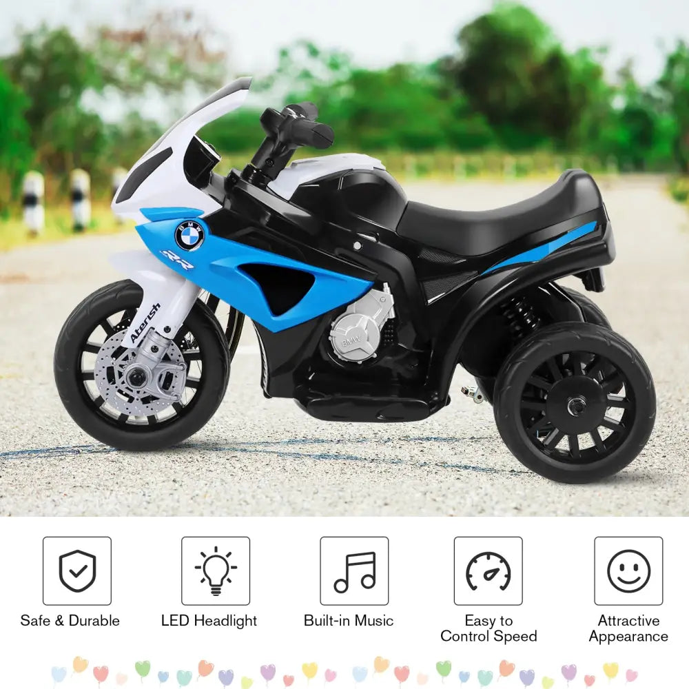 6V Kids 3 Wheels Riding BMW Licensed Electric Motorcycle-Blue - Blue - Powered Ride On Toys