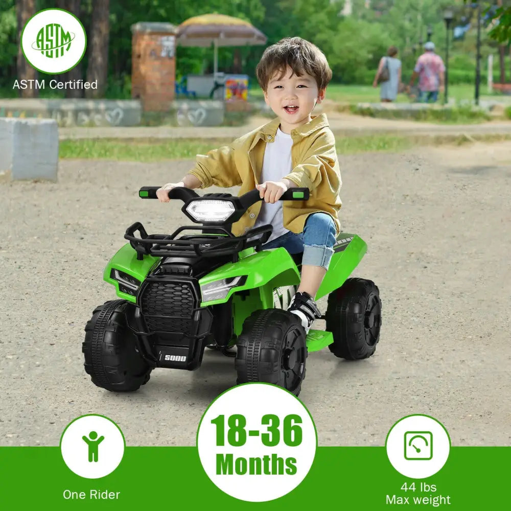 6V Kids ATV Quad Electric Ride On Car with LED Light and MP3-Green - Green - Powered Ride On Toys