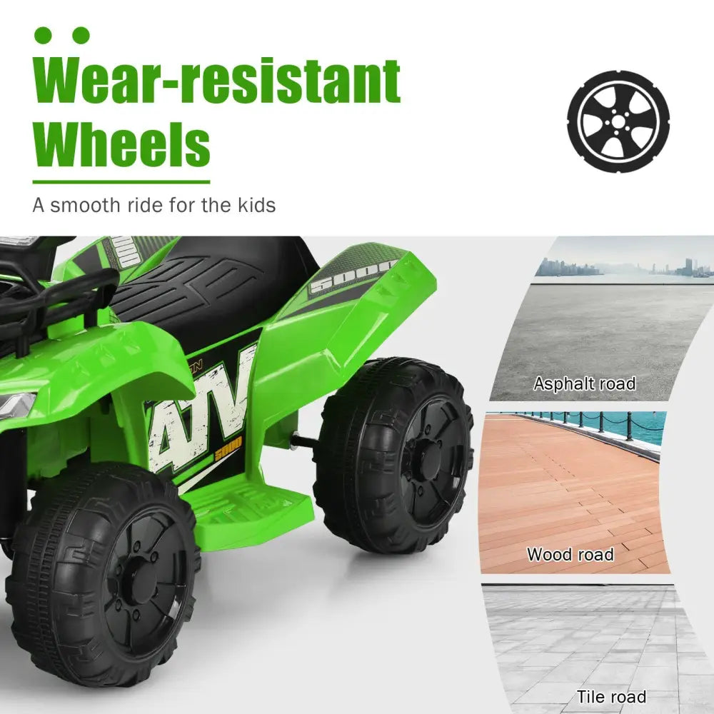 6V Kids ATV Quad Electric Ride On Car with LED Light and MP3-Green - Green - Powered Ride On Toys