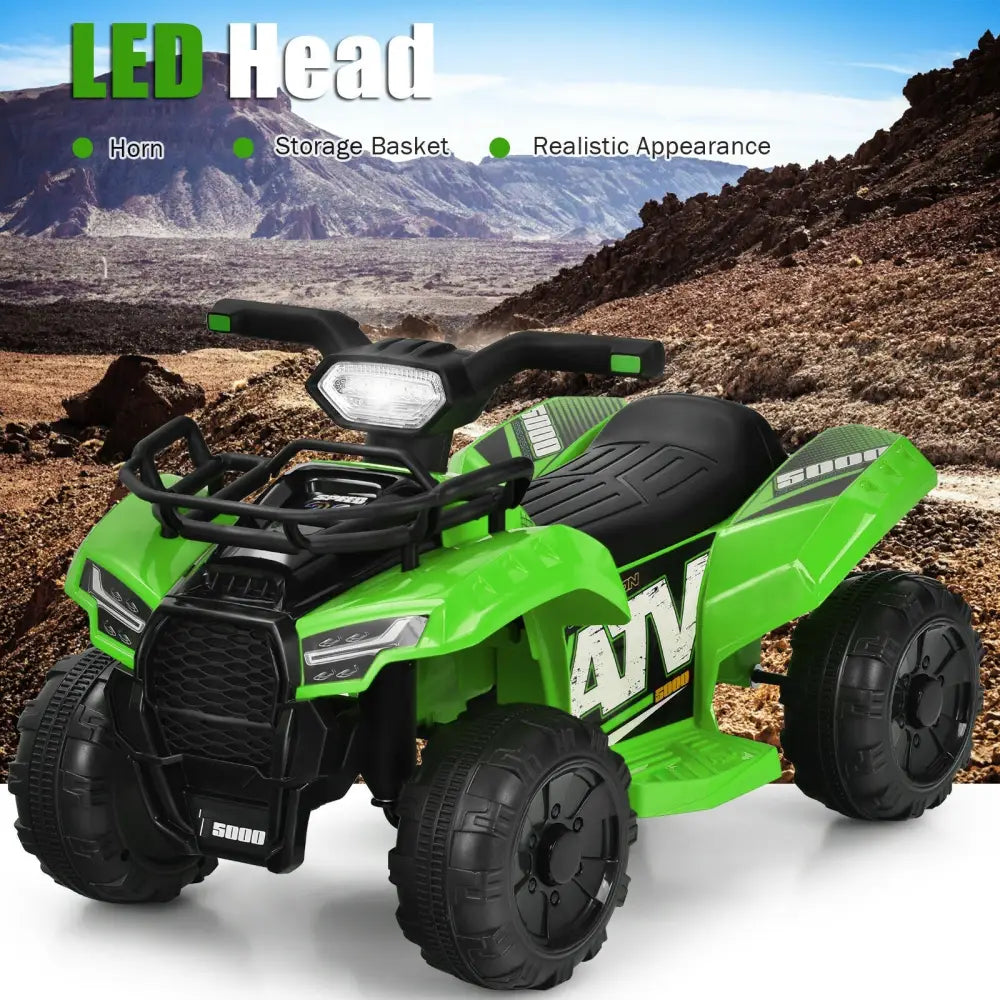6V Kids ATV Quad Electric Ride On Car with LED Light and MP3-Green - Green - Powered Ride On Toys
