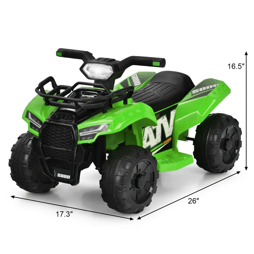 6V Kids ATV Quad Electric Ride On Car with LED Light and MP3-Green - Green - Powered Ride On Toys