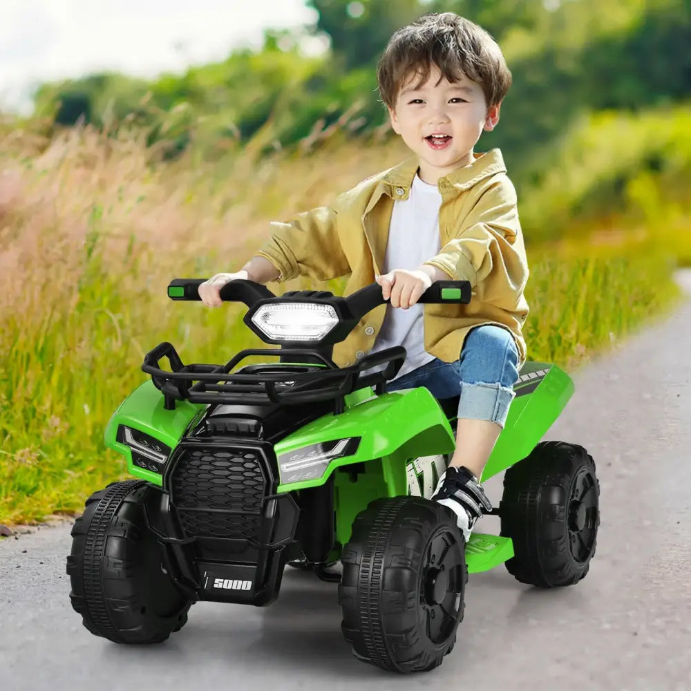 6V Kids ATV Quad Electric Ride On Car with LED Light and MP3-Green - Green - Powered Ride On Toys