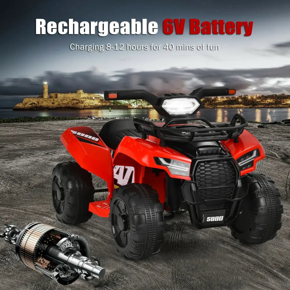 6V Kids ATV Quad Electric Ride On Car with LED Light and MP3-Red - Red - Powered Ride On Toys