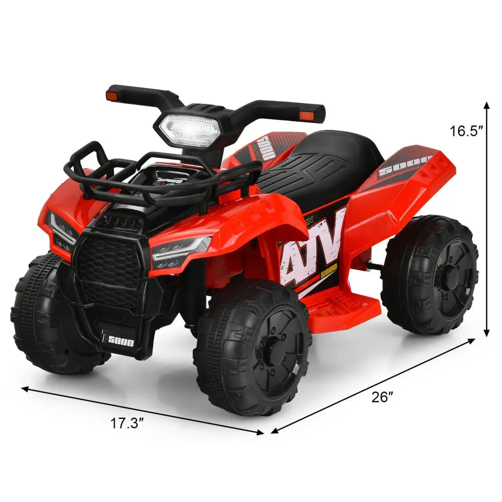 6V Kids ATV Quad Electric Ride On Car with LED Light and MP3-Red - Red - Powered Ride On Toys