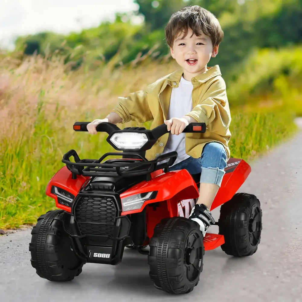 6V Kids ATV Quad Electric Ride On Car with LED Light and MP3-Red - Red - Powered Ride On Toys