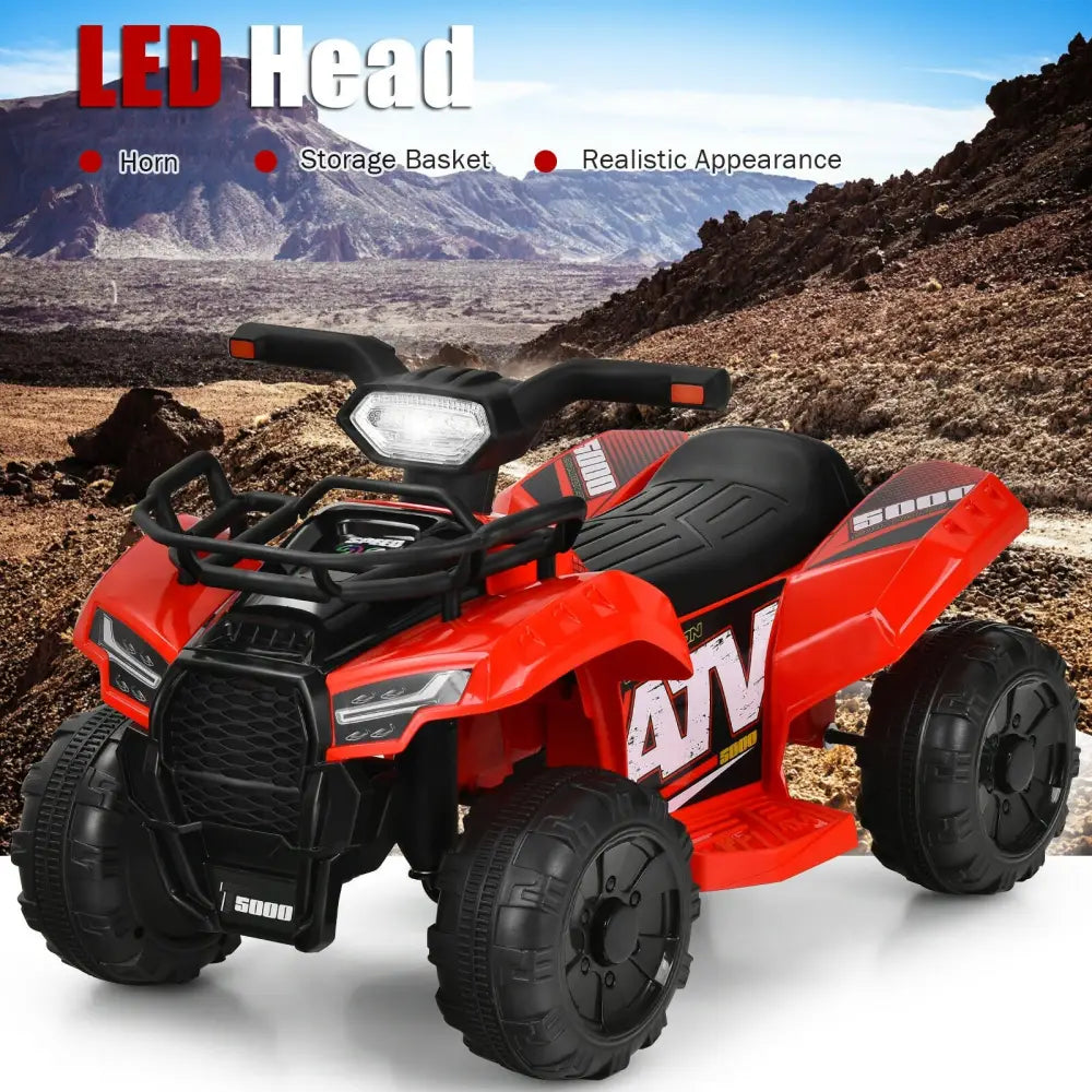 6V Kids ATV Quad Electric Ride On Car with LED Light and MP3-Red - Red - Powered Ride On Toys
