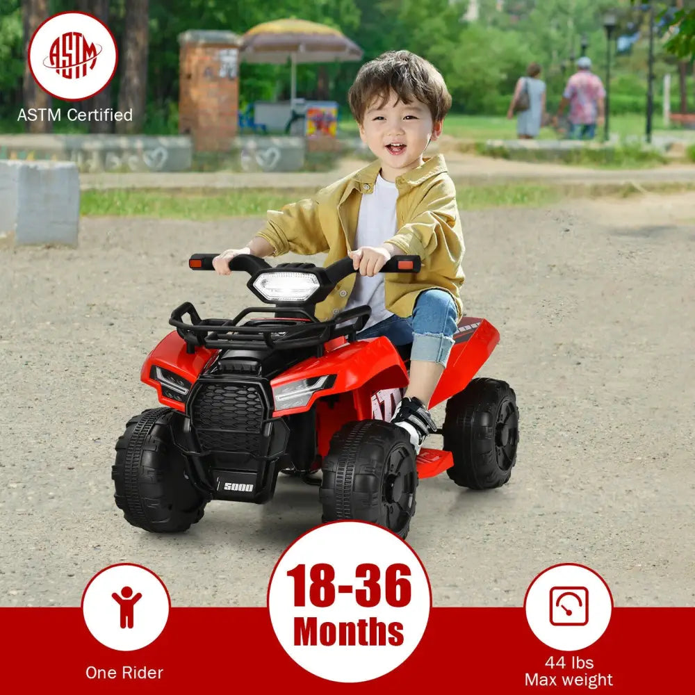 6V Kids ATV Quad Electric Ride On Car with LED Light and MP3-Red - Red - Powered Ride On Toys