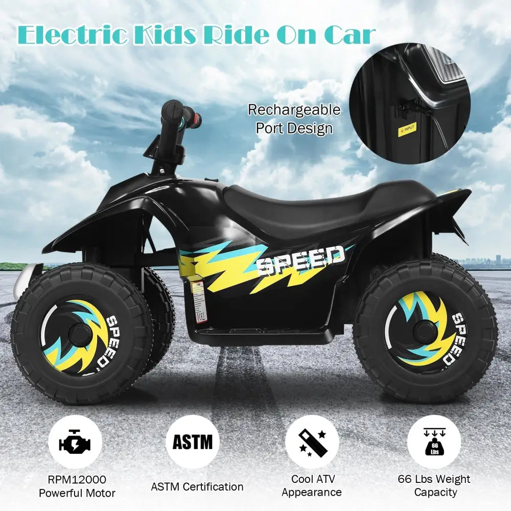 6V Kids Electric ATV 4 Wheels Ride - On Toy - Black - Oasis Home Essentials
