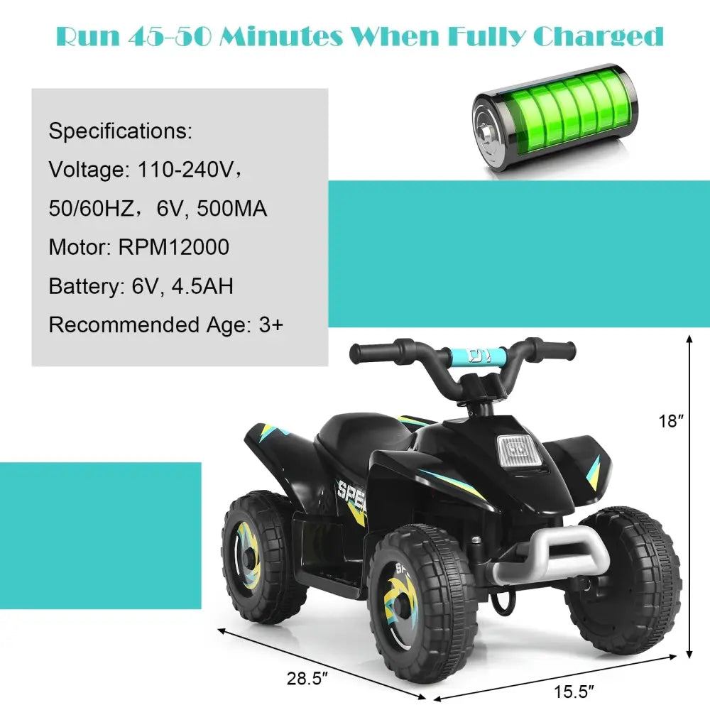 6V Kids Electric ATV 4 Wheels Ride - On Toy - Black - Oasis Home Essentials