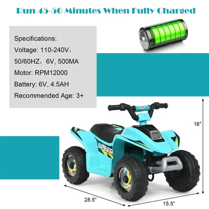 6V Kids Electric ATV 4 Wheels Ride-On Toy -Blue - Blue - Powered Ride On Toys