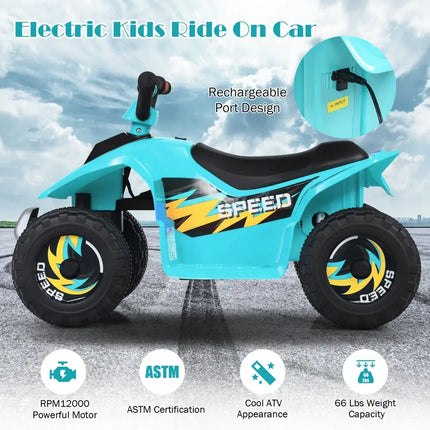 6V Kids Electric ATV 4 Wheels Ride-On Toy -Blue - Blue - Powered Ride On Toys