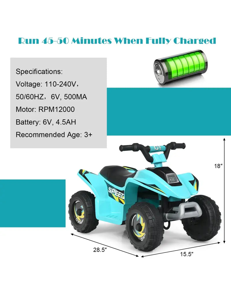 6V Kids Electric ATV 4 Wheels Ride-On Toy -Blue - Blue - Powered Ride On Toys