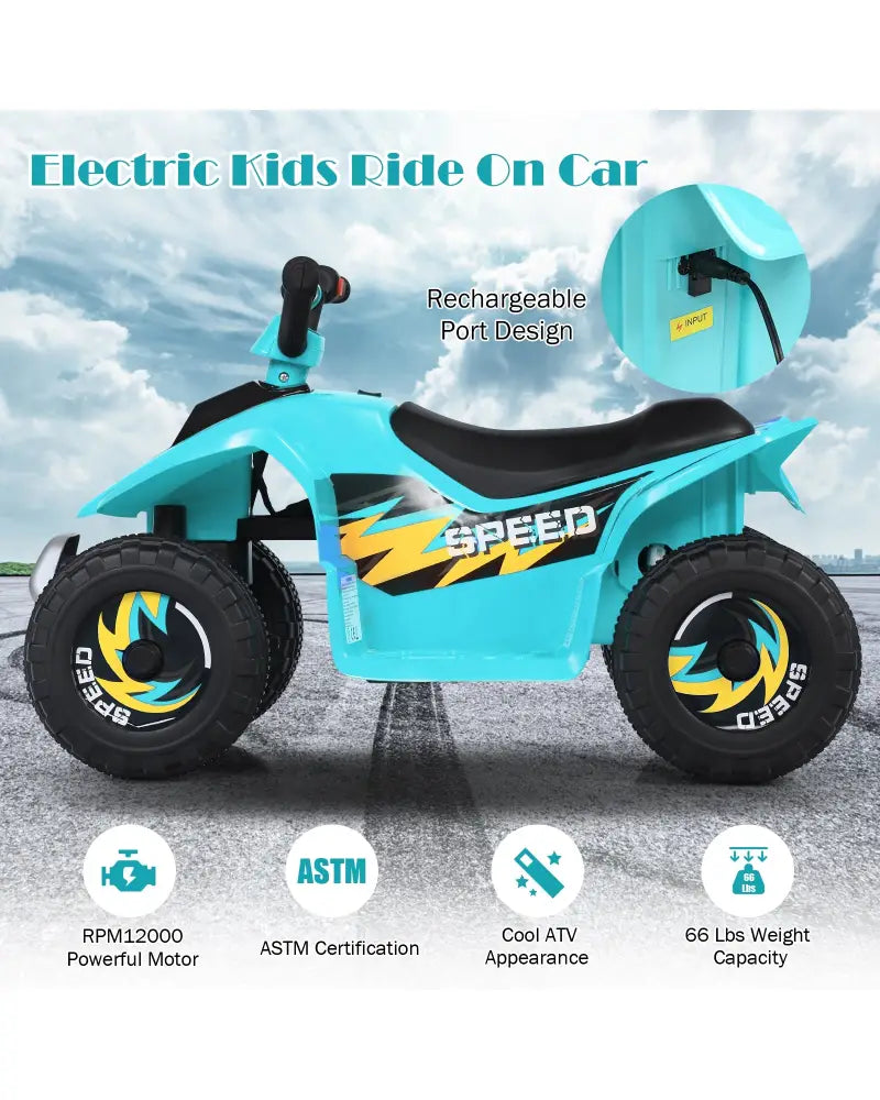 6V Kids Electric ATV 4 Wheels Ride-On Toy -Blue - Blue - Powered Ride On Toys