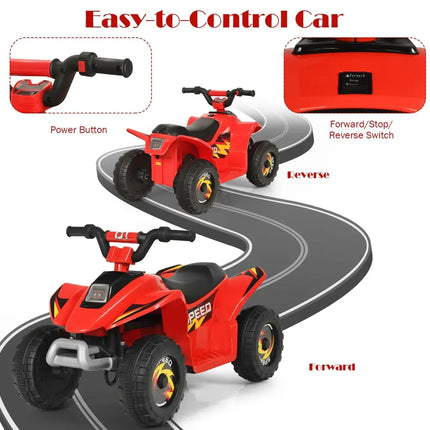 6V Kids Electric ATV 4 Wheels Ride-On Toy-Red - Red - Powered Ride On Toys