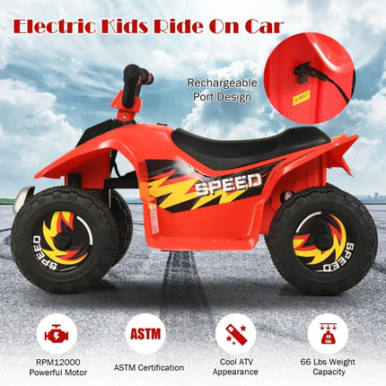 6V Kids Electric ATV 4 Wheels Ride-On Toy-Red - Red - Powered Ride On Toys