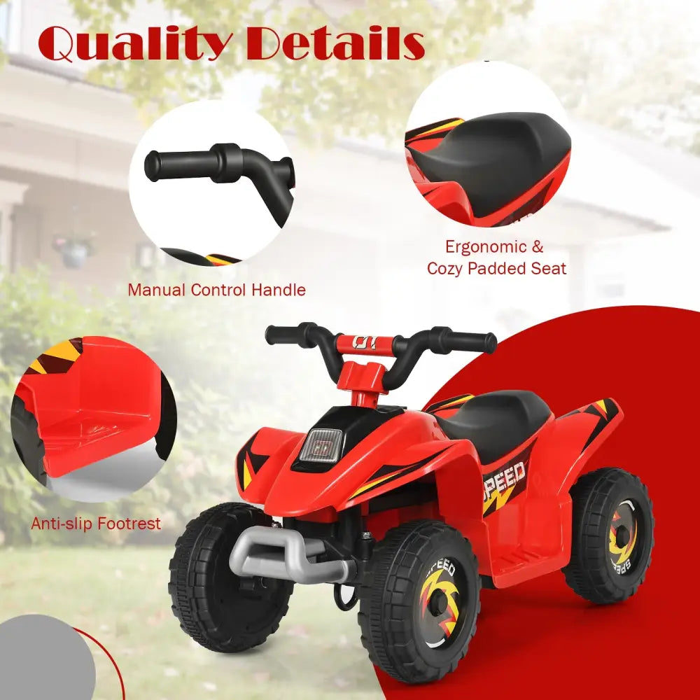 6V Kids Electric ATV 4 Wheels Ride-On Toy-Red - Red - Powered Ride On Toys