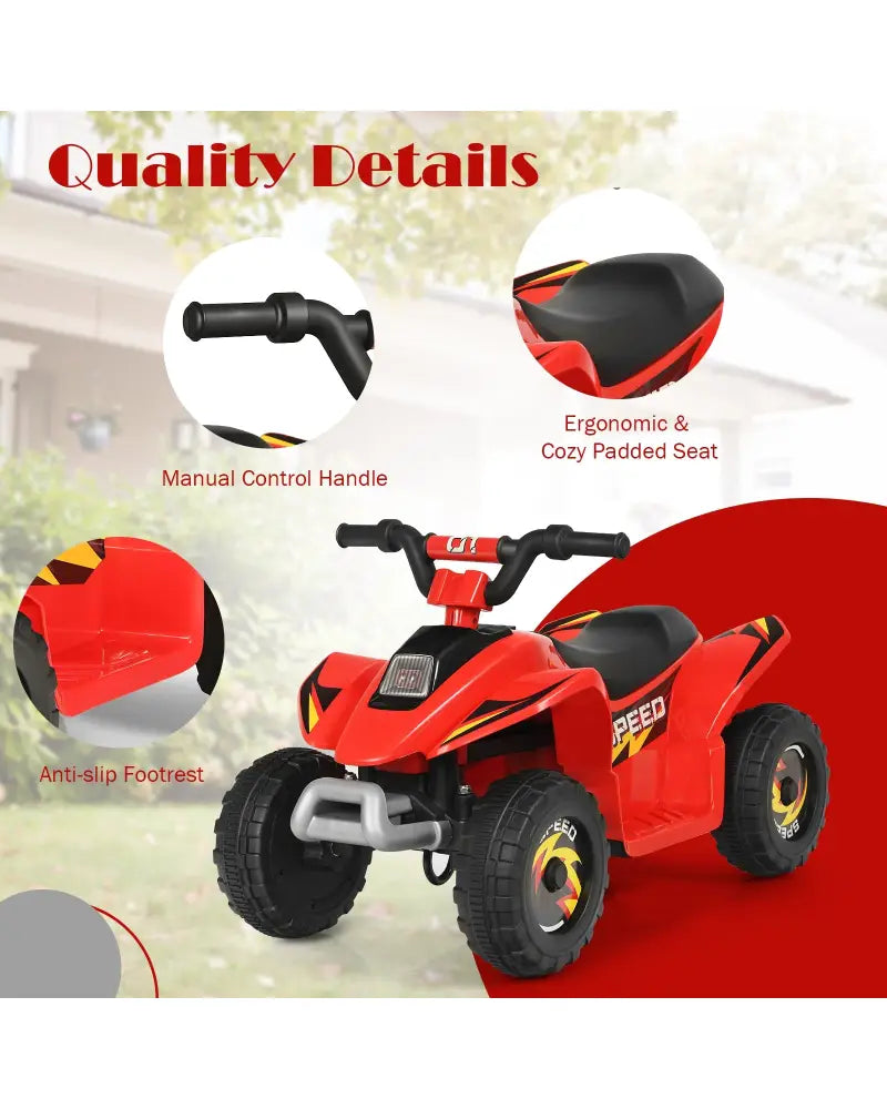 6V Kids Electric ATV 4 Wheels Ride-On Toy-Red - Red - Powered Ride On Toys