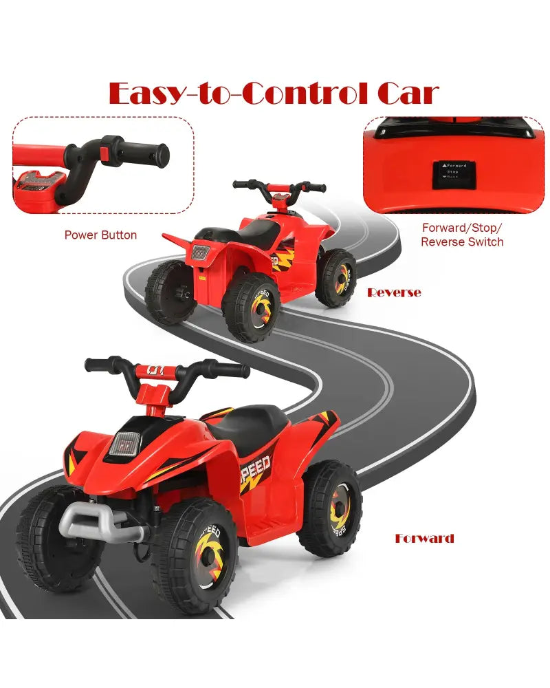 6V Kids Electric ATV 4 Wheels Ride-On Toy-Red - Red - Powered Ride On Toys