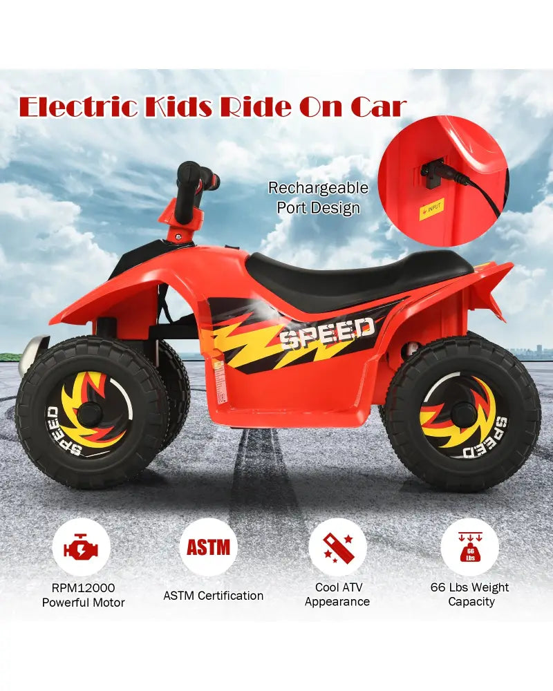6V Kids Electric ATV 4 Wheels Ride-On Toy-Red - Red - Powered Ride On Toys