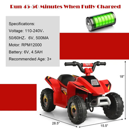 6V Kids Electric ATV 4 Wheels Ride-On Toy-Red - Red - Powered Ride On Toys
