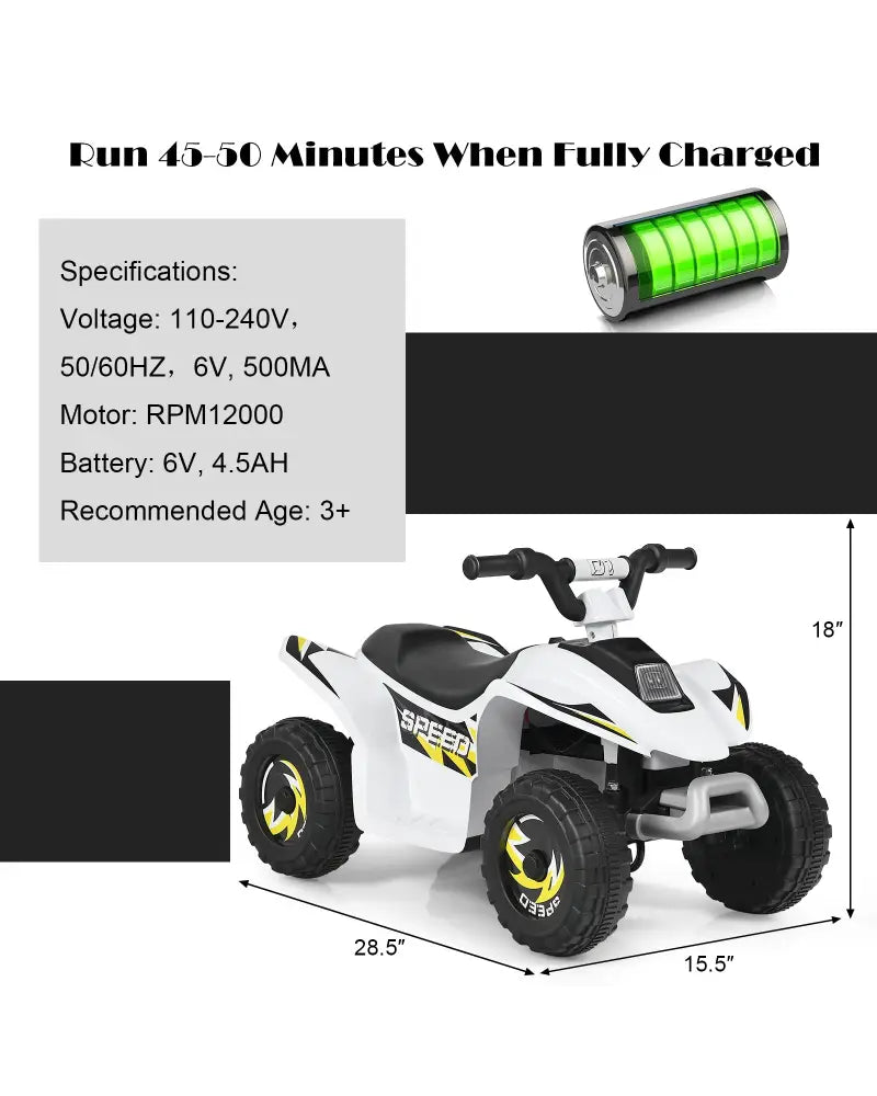 6V Kids Electric ATV 4 Wheels Ride-On Toy-White - White - Powered Ride On Toys