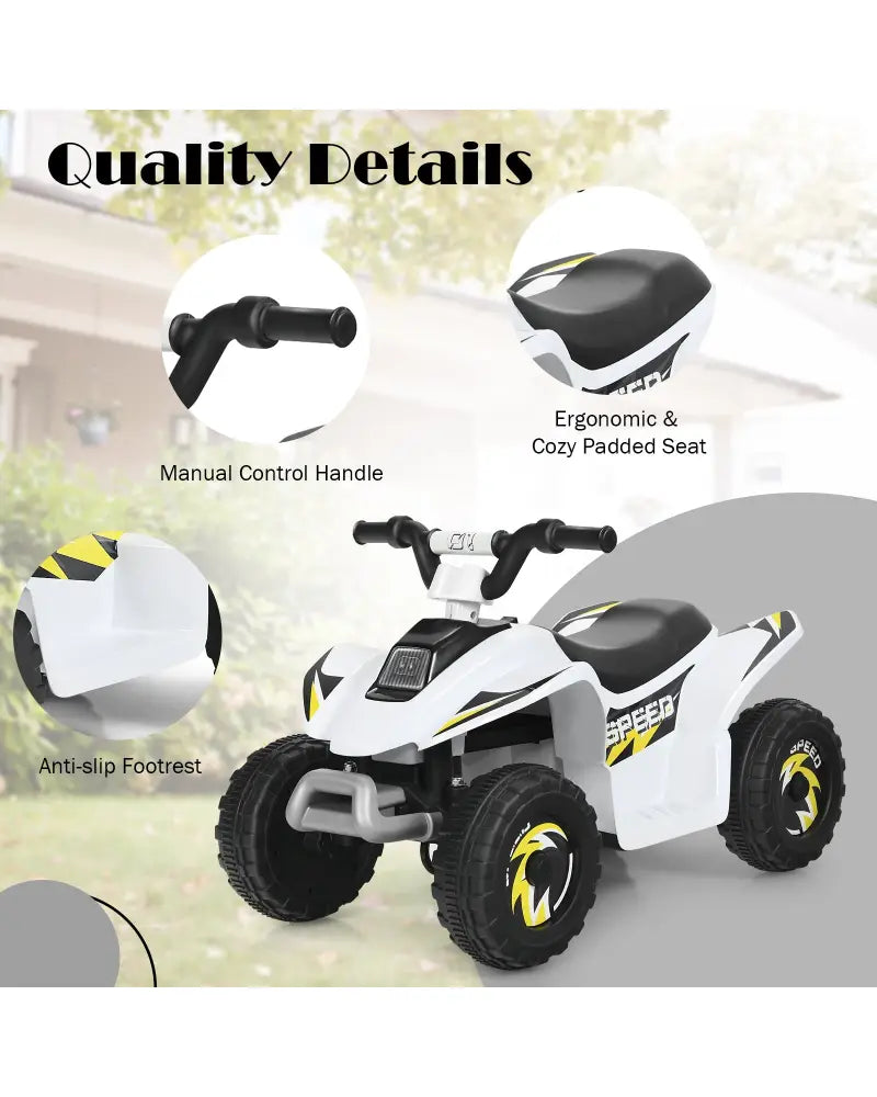 6V Kids Electric ATV 4 Wheels Ride-On Toy-White - White - Powered Ride On Toys