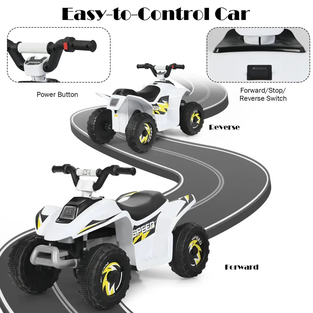 6V Kids Electric ATV 4 Wheels Ride-On Toy-White - White - Powered Ride On Toys