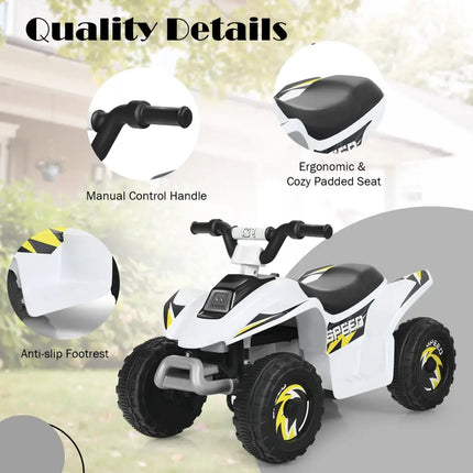 6V Kids Electric ATV 4 Wheels Ride-On Toy-White - White - Powered Ride On Toys