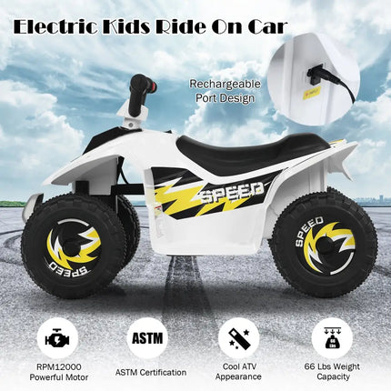 6V Kids Electric ATV 4 Wheels Ride-On Toy-White - White - Powered Ride On Toys
