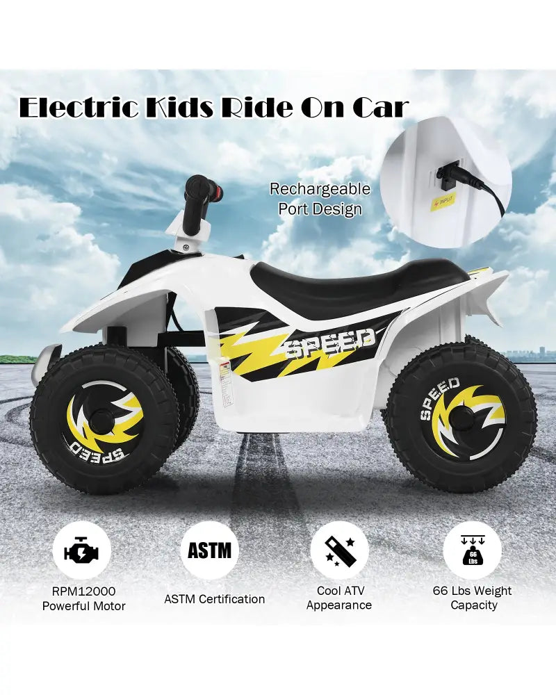 6V Kids Electric ATV 4 Wheels Ride-On Toy-White - White - Powered Ride On Toys