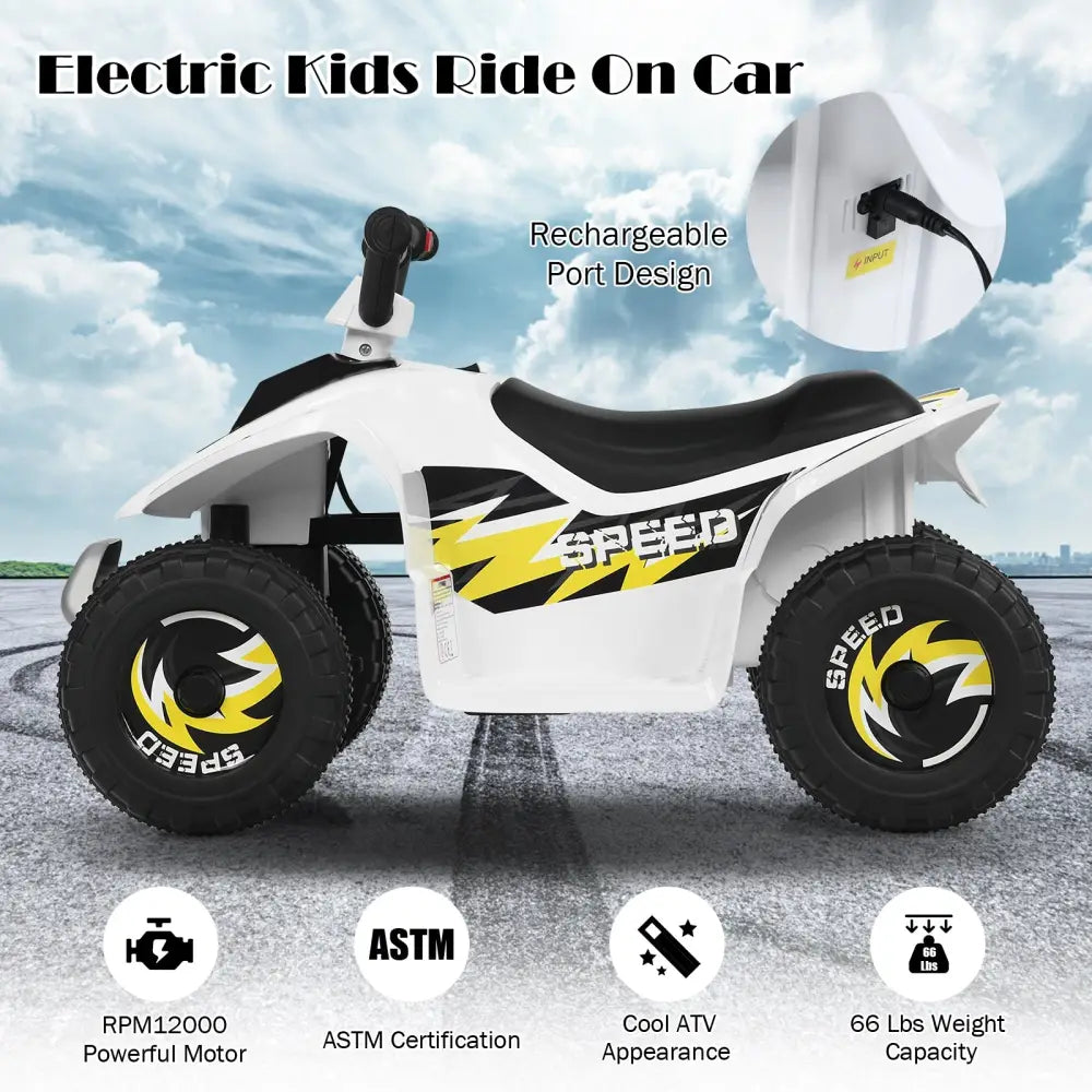 6V Kids Electric ATV 4 Wheels Ride-On Toy-White - White - Powered Ride On Toys