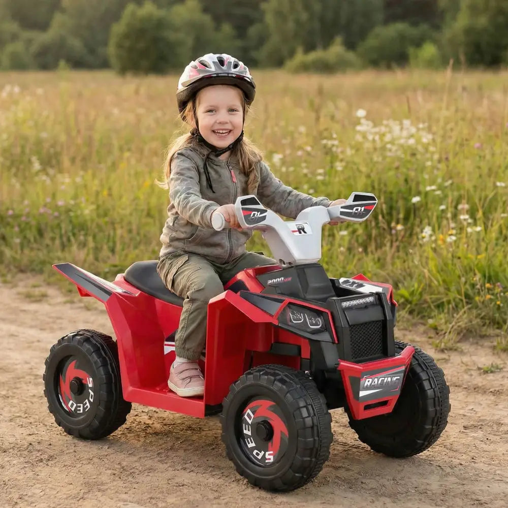 6V Kids Electric ATV Quad Car with Detachable Trailer-Red - Red - Powered Ride On Toys
