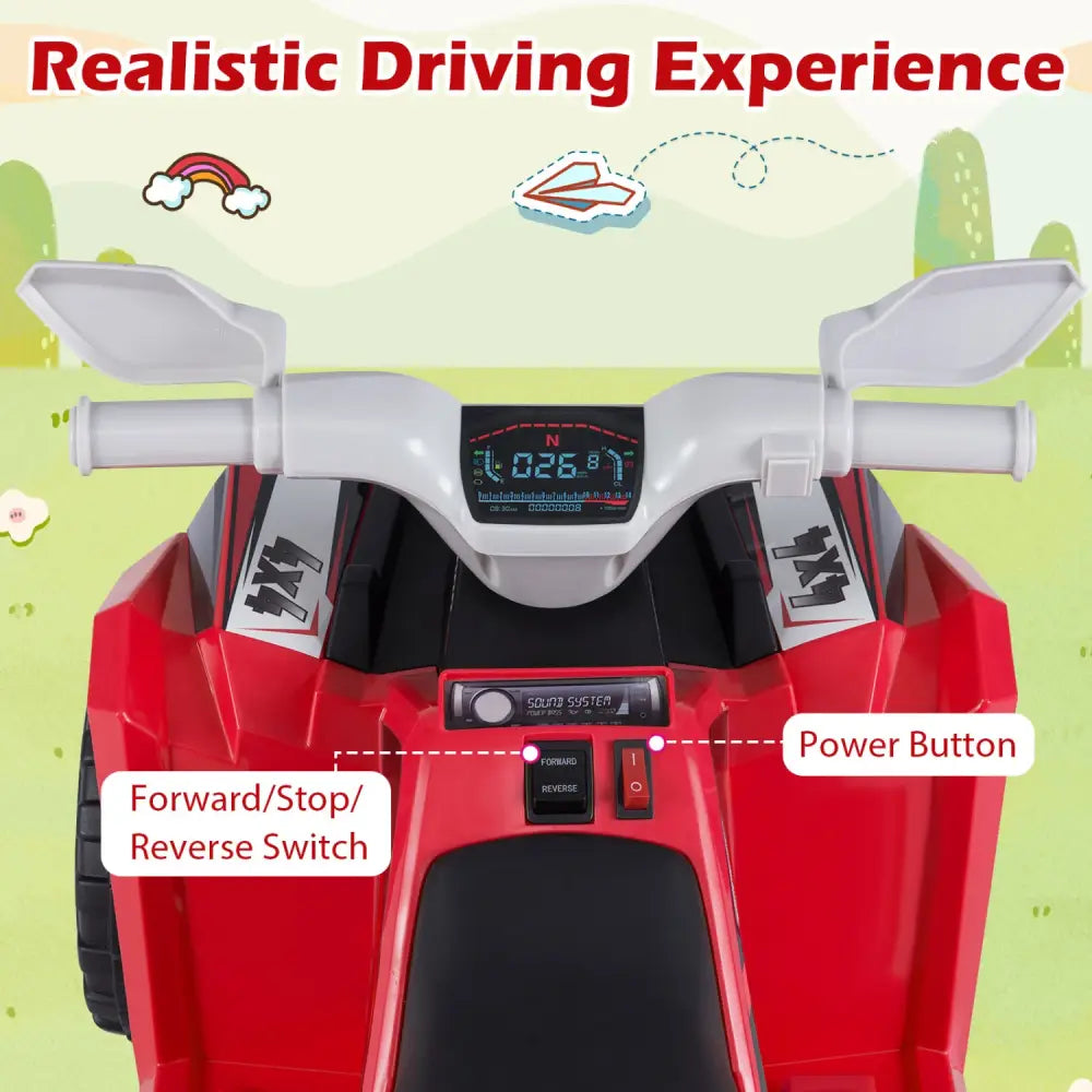 6V Kids Electric ATV Quad Car with Detachable Trailer-Red - Red - Powered Ride On Toys
