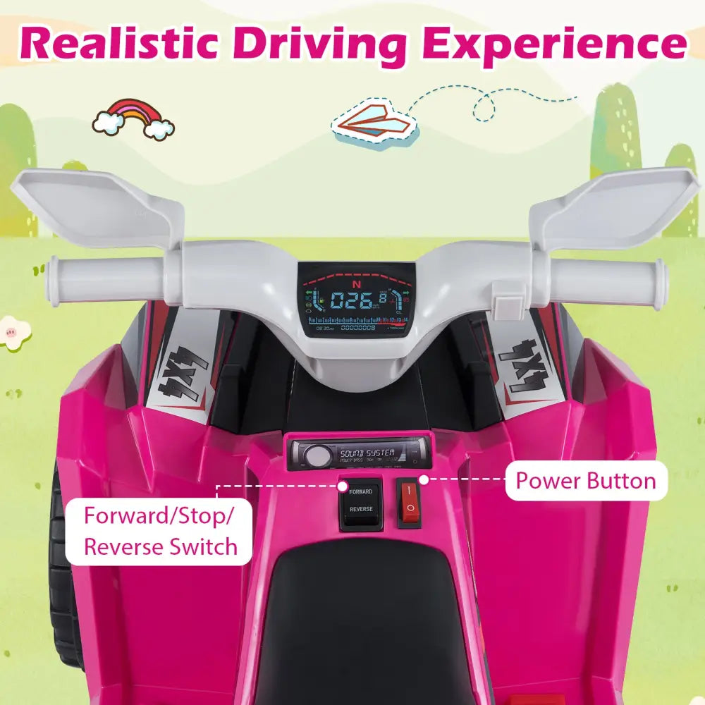 6V Kids Electric ATV Quad Car with Detachable Trailer-Rose Red - Rose Red - Powered Ride On Toys