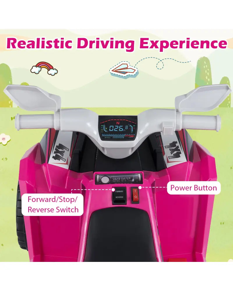 6V Kids Electric ATV Quad Car with Detachable Trailer-Rose Red - Rose Red - Powered Ride On Toys