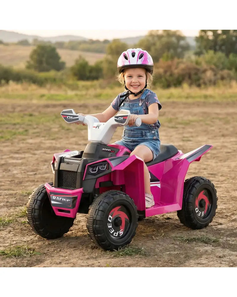 6V Kids Electric ATV Quad Car with Detachable Trailer-Rose Red - Rose Red - Powered Ride On Toys